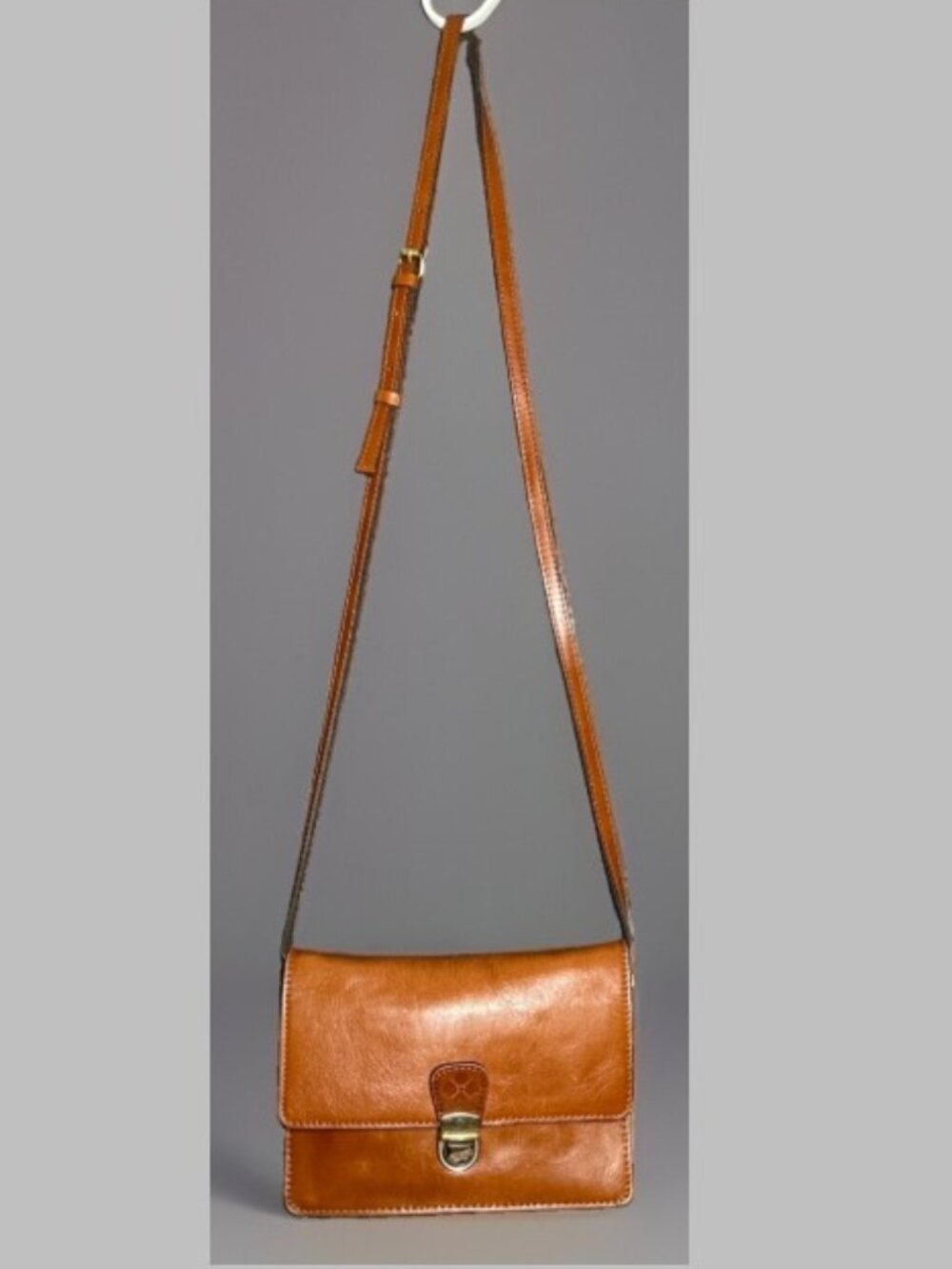 Patricia Nash Lanza Leather Crossbody Bag Cognac Brown Push Lock Removable Strap